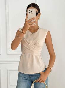 SHEIN Frenchy 女式前系带纯色圆领休闲衬衫