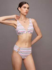 Activina Women's Wave Striped Ring Connected Sports Bikini Set For Vaction