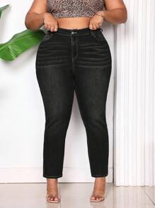 SHEIN CURVE+ Plus Size Fashionable Casual Everyday Skinny Jeans - Dark Grey - View 7