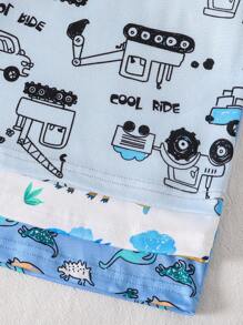 6pcs/Set Young Boy Dinosaur & Car Print Snug Fit Short Sleeve Top And Long Pants Pajama Set Boy Pajama Sets Back To School Fashion