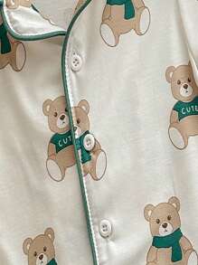 Baby Boys Cute Bear Pattern Lapel Snap Front Short Sleeve Pants Casual Loose Homewear Pajama Set 2pcs, Baby Boy - Green - View 4