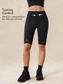 OutZeal Damskie spodenki motocyklowe z siateczki odprowadzającej pot, z kieszeniami bocznymi, czarne, modelujące brzuch, do jazdy na rowerze i na siłownię