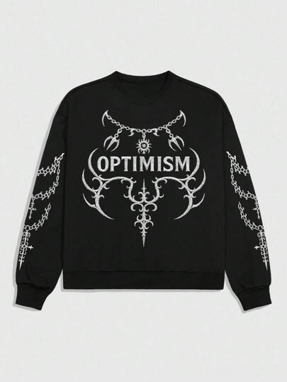 Goth Men's Letter & Graphic Embroidered Crew Neck Long Sleeve Pullover Sweatshirt