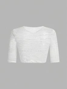 SHEIN Frenchy 女士 V 领蕾丝边短袖休闲短款上衣 慕尼黑啤酒节连衣裙 慕尼黑啤酒节服装 慕尼黑啤酒节啤酒节服装 慕尼黑啤酒节节日白色短款上衣 女士钩针短款上衣 网眼短款上衣 透视短款上衣、慕尼黑啤酒节连衣裙、XL 码上衣 - 白色 - 查看 8