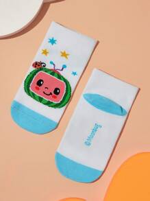 CoComelon X SHEIN 5 双棉质柔软透气吸湿排汗儿童短袜彩色可爱卡通恐龙图案男童踝袜加固脚趾和脚跟，经久耐用，适合所有季节，适合学校和户外 - 彩色 - 查看 12