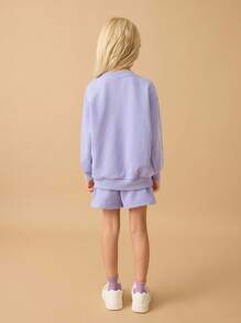 Maija Kids Maija Kids 2 Stücke/Set Kleine Mädchen Sweatshirt mit Buchstaben Muster und Drop Shoulder Langarm Rundhalsausschnitt und Shorts