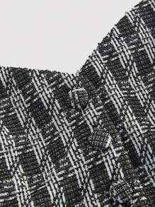 SHEIN MOD Women's Black & White Plaid Asymmetric Hem Fitted Bustier Top,Autumn,Fall Women Clothes,Back To School Clothes,Office Wear Women,Old Money Style Women,Business Professional Women,Y2k Clothes