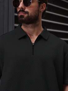 Manfinity Homme Plus Size Men's Solid Color Short Sleeve Polo Shirt And Pants Casual Suit