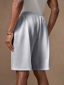 AKNOTIC 男士白色针织休闲宽松松紧腰直筒短裤，适合夏季度假日常搭配聚会情侣男士礼物 - 淺灰色 - 查看 5