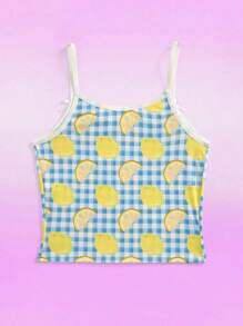 少女格子柠檬印花吊带背心 - 彩色 - 查看 2