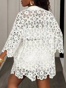 BamGleam Áo sơ mi trắng thường ngày họa tiết hoa rỗng - trắng - Xem 2