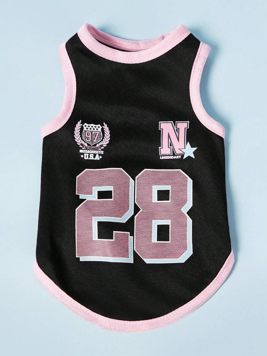 PETSIN 1 件宠物猫狗通用黑色 28 码运动衫复古时尚印花图案休闲舒适狗背心 - 彩色 - 查看 1