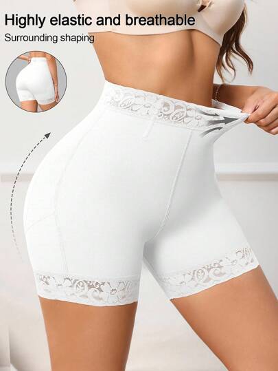 SHEIN 1件女士蕾丝拼布弹力塑身裤