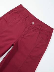 ROMWE MEN Street Life 男士休闲纯色斜口袋宽松牛仔短裤，夏季 - 酒紅色 - 查看 6