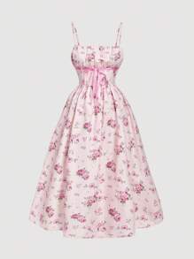 SHEIN MOD 加大码花卉印花褶饰胸围蝴蝶结装饰无袖夏装 - 彩色 - 查看 1