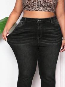 SHEIN CURVE+ Plus Size Fashionable Casual Everyday Skinny Jeans - Dark Grey - View 5