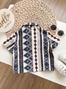 Baby Boy Casual Traditional Patterned Turn-Down Collar Short-Sleeve Cardigan - Multicolor - View 2
