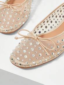 MOTF PREMIUM WOMEN SHOES EUROPEAN AND AMERICAN NEW FASHION RETRO RHINESTONE MESH YARN BOW ROUND TOE FLATS, APRICOT VERSATILE SWEET AND ELEGANT COMFORTABLE AND ADVANCED CLASSIC SHOES - Apricot - View 6