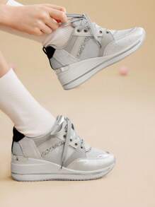 CUCCOO EASI 女士新款秋季低帮滑板运动鞋，百搭运动休闲白色硫化鞋 - 淺灰色 - 查看 4