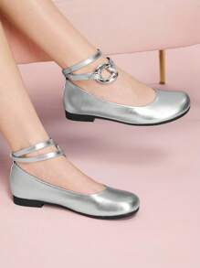 CUCCOO DOLLMOD 女士时尚银色踝带平底鞋 - 銀色 - 查看 1