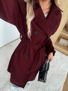 EURMUSE Casual Fashionable Versatile Daily Commute Women Overcoats - Burgundy - View 6