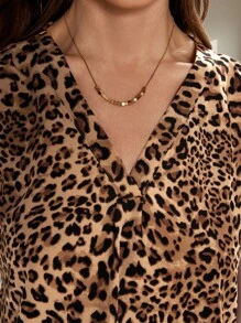 Editum 优雅女士猎豹印花撞色拼接黑色立领衬衫，常规无袖背心上衣，适合日常穿着