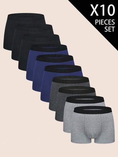 10pcs Men's Letter Waistband Boxer Briefs  Multipack Underwear