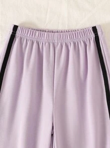 Genkimix Kids 2件套女童4-7岁时尚紫色蝴蝶结运动衫套装，2025年秋季INS运动新款休闲连帽衫和裤子套装 - 紫色 - 查看 5