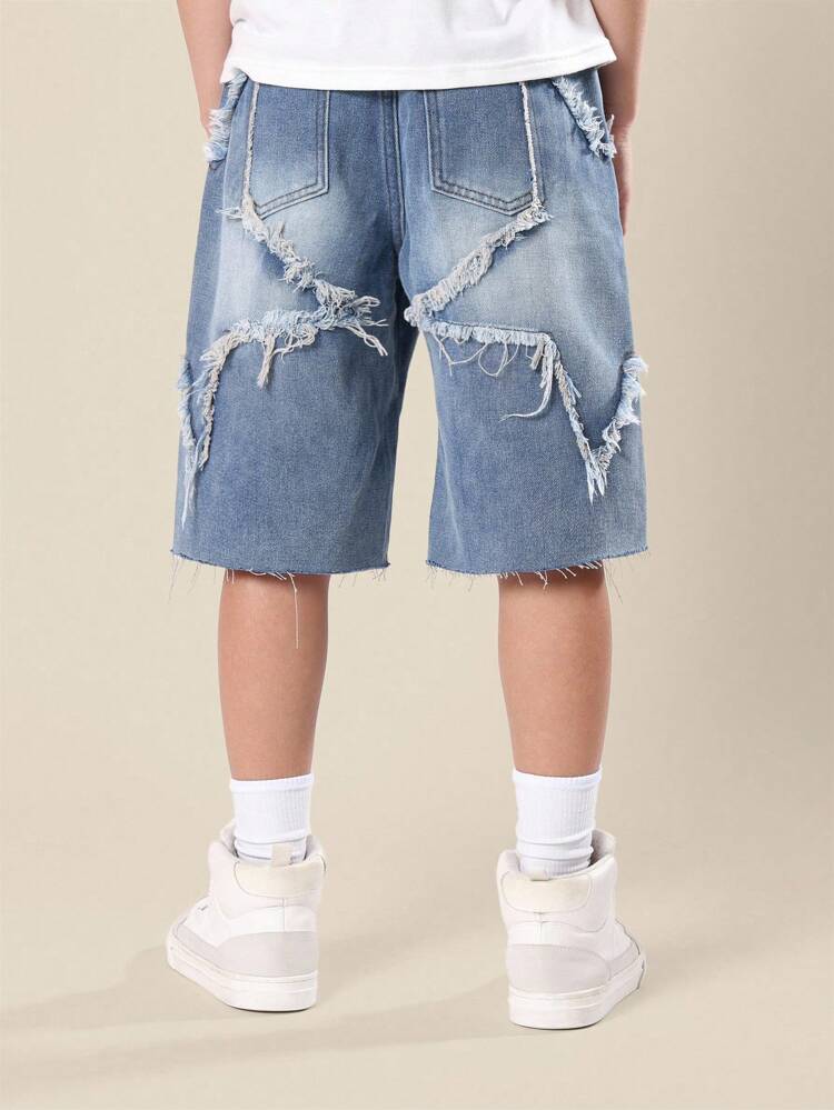 Szorty jeansowe Premium Star Applique Raw Edge Mid Rise