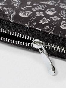 ROMWE Goth 1pc Women's Simple Butterfly Skull Zipper Wallet, Long Coin Purse, Black - Multicolor - View 3