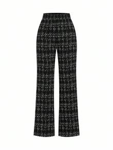 Ellevyn 女士优雅格纹翻领长袖外套裤装套装，适合派对和晚宴等场合，秋冬季女士办公着装。 - 黑與白 - 查看 7