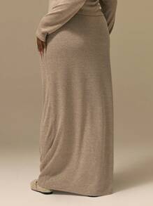 MUSERA Plus Size Maxi Knit Skirt Cute Summer Holiday Elegant Vacation Romantic Curve Farmhouse Spring - Khaki - View 4