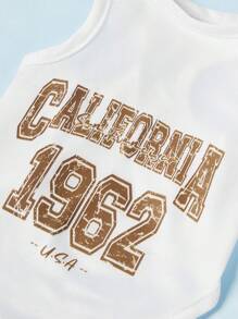 PETSIN 1 件宠物猫狗通用白色加州 1962 复古时尚印花图案休闲舒适狗背心