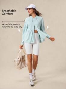 OutZeal Women UV Protection Flowy Ruffled Hem Hooded Sun-Proof Jacket Daily Casual - Baby Blue - View 3