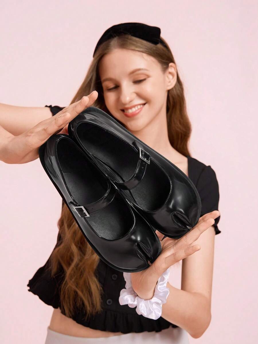 Giày Mary Jane đế bằng mũi tròn màu đen dành cho nữ, gót thấp, phong cách Campus - màu đen - Xem 1