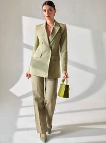 CLARA VERO 女士浅绿色前扣亚麻优雅西装外套 - 綠色 - 查看 6