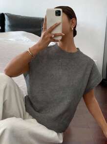 Siren Gaze 女士法式休闲无袖宽松针织衬衫，百搭日常穿着 - 深灰色 - 查看 3