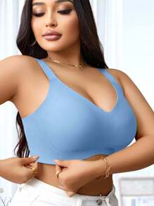 NudeFit Áo ngực không dây họa tiết thạch liền mạch cỡ lớn dành cho nữ, hỗ trợ mềm mại, có đệm nâng ngực - Màu xanh lam - Xem 3