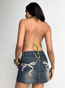 Aloruh ملابس علوية نسائية مثيرة بياقة عميقة منسدلة وظهر مكشوف مزينة بالترتر والخرز والتطريز، ملابس علوية مناسبة للخروج والمواعدة والسهرات الليلية والنوادي - أخضر - مشاهدة 4