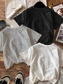 SHEIN Leap Crew 3 件套男童休闲宇航员图案圆领短袖 T 恤，适合夏季