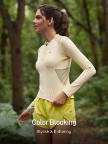 In My Nature 女士户外 T 恤和背心，高弹力亲肤，适合户外露营、徒步旅行、运动和城市通勤 - 黃色 - 查看 5