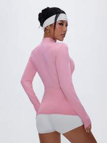 Gameset SHEIN Sport 女士网眼拼布拉链运动夹克 - 粉色 - 查看 2