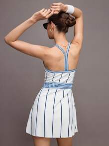 Activina 女式条纹口袋挂脖休闲健身运动连衣裙