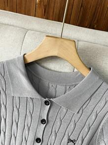 SHEIN Franclia 纯色针织优雅A字连衣裙，精致毛衣连衣裙，适合大学生的针织毛衣服装 - 灰色 - 查看 4