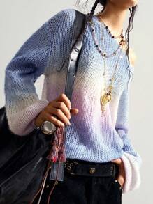 Bohemela 女式渐变色圆领落肩长袖休闲宽松毛衣秋冬款 - 彩色 - 查看 2