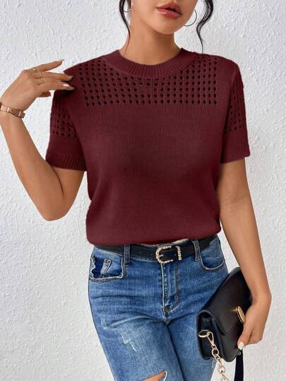 EMERY ROSE 女士圆领纯色短袖针织上衣夏季过年衣服