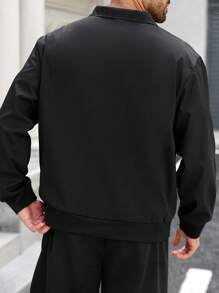 Manfinity Homme 大码男士休闲纯色户外风衣夹克，男士拉链夹克，男士黑色拉链夹克，男士黑色夹克，秋季 - 黑色 - 查看 2