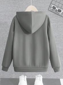 Tween Boy Letter Embossed Long Sleeve Casual Sweatshirt Autumn Winter Clothes For Girl - Grey - View 2