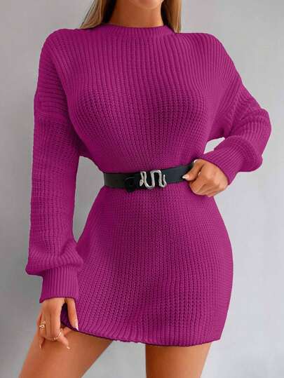 Dress in maglia larga a collo solido casual con spalle cadenti, senza cintura, autunno/