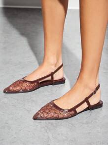 SHUZIA GlamEssentials Women's Chocolate Mesh Rhinestone Pointed Toe Slingback Flats – Elegan, Berkilau & Nyaman. Sempurna untuk Pernikahan, Pesta, atau Meningkatkan Penampilan Sehari-hari dengan Sentuhan Chic. - Chocolate Brown - View 2